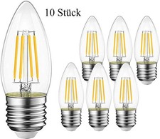 10 Stück E27 Kerze LED Lampe Glühbirne 400lm 3000K Warmweiß C35 Glas Kerzenlampe