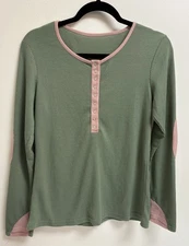 Women's Small Green Pink Trim Top Casual Cute Y2K Retro Preppy Aesthetic NWT