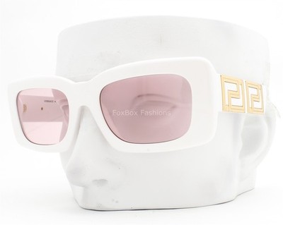 Versace Sunglasses Glossy White Light Pink Lens Gold Logo VE4444U 314/5 w/case
