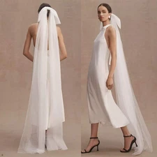 Bridal Veil with Comb Tulle Bow Wedding Minimalist Sharp White Ivory Champagne