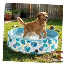 Dog Pool for Large Dogs, Foldable Hard Plastic Pet L 48 12inch Green leaf