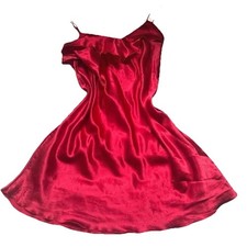 red satin ruffle babydoll vintage slip dress with straps:  size large