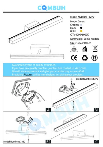 LED Bathroom Vanity Light Bar 16 Inch 9W Black IP44 Bathroom Light Fixtures O... - Picture 7 of 7