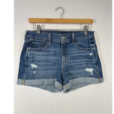 Distressed Old Navy Womens 6 Blue Mid Rise Boyfriend Cuffed Denim Jean Shorts