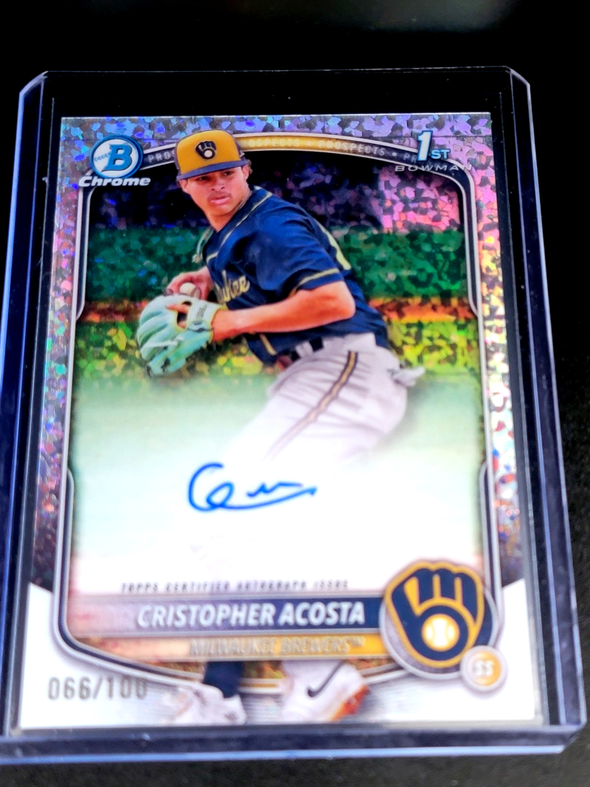 2025 Bowman Chrome Brewers CRISTOPHER ACOSTA Mini Diamond RC 1st Auto #66/100