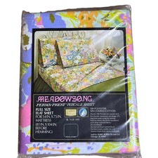 Vtg Meadowsong Perma Floral Sears Full Size Flat Sheet 1970 s New Percale