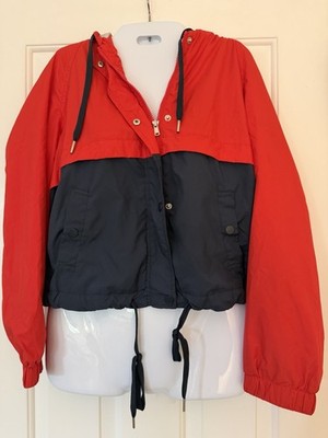 Divided H&M Women s Windbreaker Jacket Red And Navy Zip Up Size XS