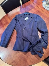 Lane Bryant Jacket Women 24 Blue White Pin Stripe Blazer Corp Career Capsule NWT