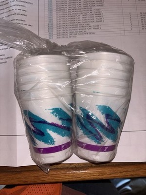 Vintage 90 s Styrofoam Cup 8oz Jazz Design Teal Print