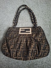 Borsa a tracolla Fendi Mia Zucca logo monogramma, hobo tote bag, borsa a mano marrone.