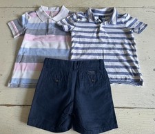 Boy's JANIE JACK Size 4 Striped Polo Shirts Navy Linen Shorts Set