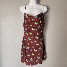 Urban Outfitters Sateen Brown Butterfly Slip Dress Size Medium