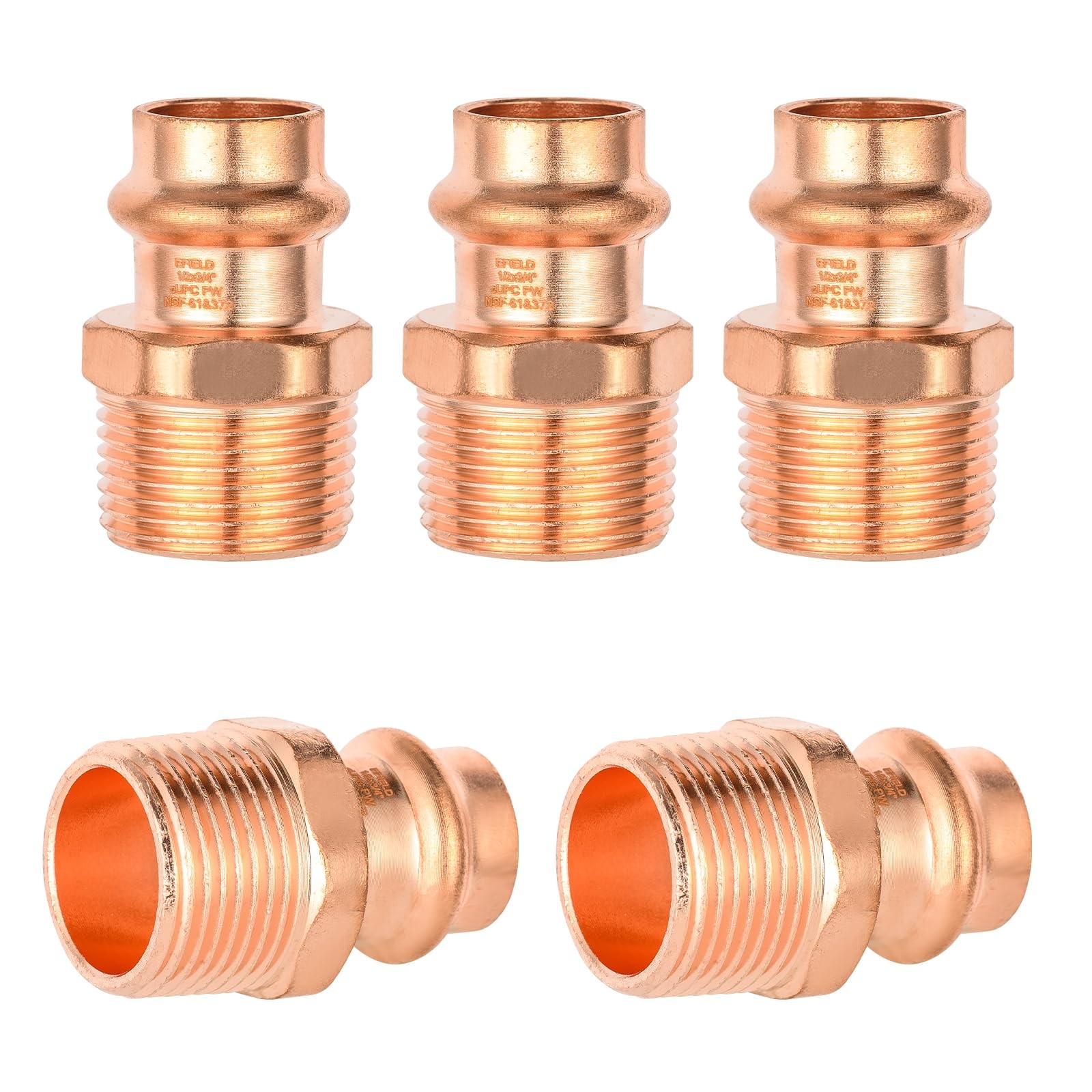 1/2" Copper Press x 3/4" MPT Male Adapter Plumb Pipe Hardware Fitting 5 PCS