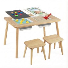 Sensory Table Kid  s Table and Chairs Set with Detachable Double-Sided Tabletops