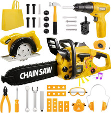 Kids Tool Set with Electric Chainsaw and Drill, 37 Pieces, Kids Safe Toys for