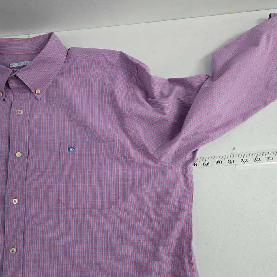 Camisa de vestir Southern Tide 2XL a cuadros azul rojo para hombre con botones 6555 Foto 4 de 4