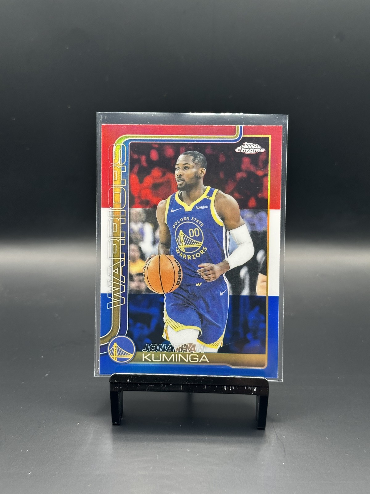 2025-26 Topps Chrome Jonathan Kuminga Red White and Blue Refractor Warriors B29