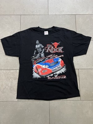 Vintage 90s The Rock Racing NASCAR WWF WWE Wrestling Black Tee Shirt Sz XL RARE