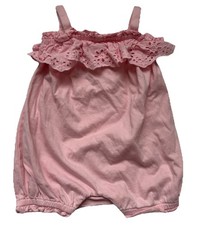 Ralph Lauren Baby Romper Girls 6 M Pink Blush Straps Snaps Ruffle Bubble EUC