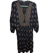 KNOX ROSE Black Floral Embroidered Tie Neck Midi Dress Women's Small