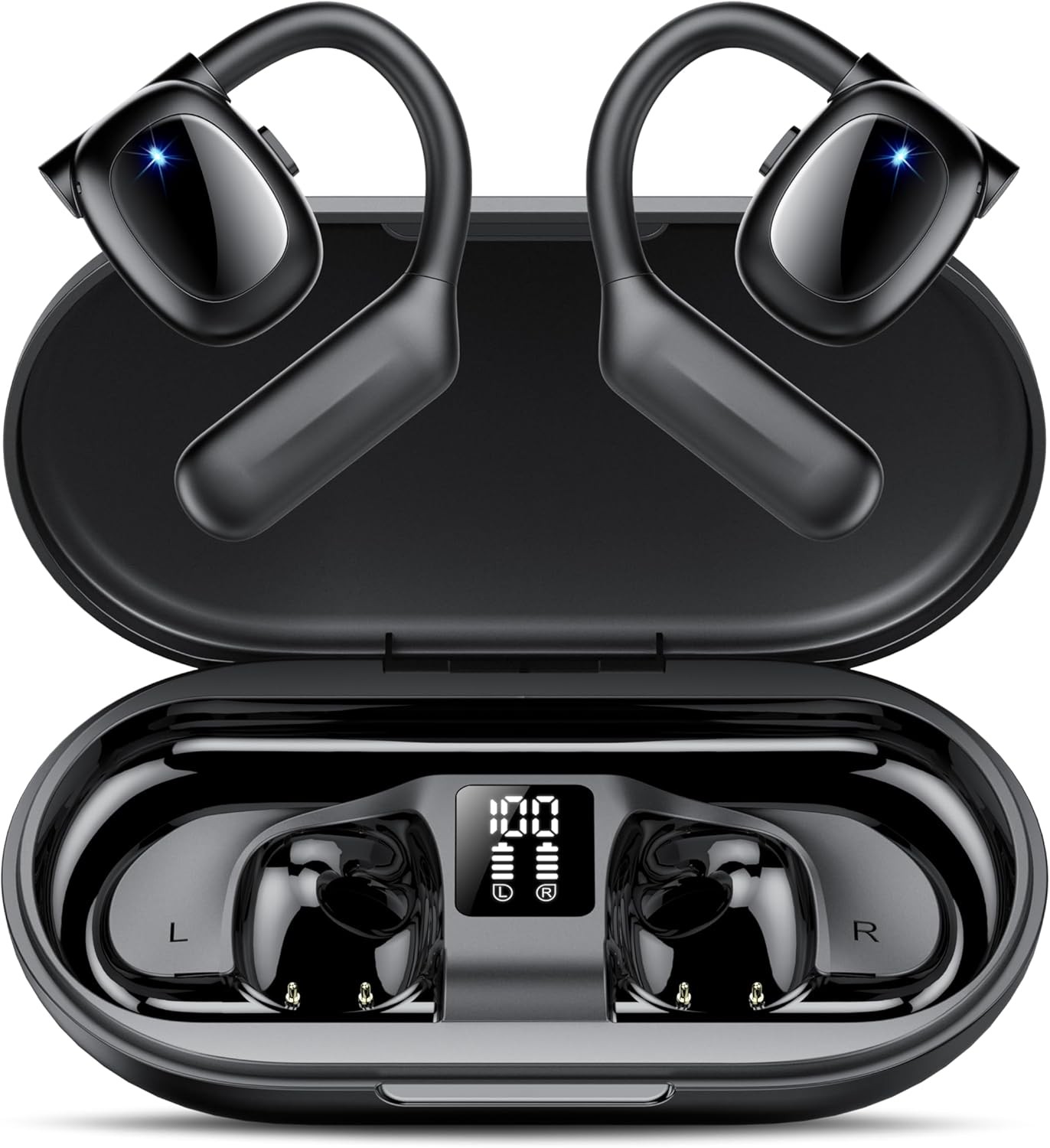 Open Ear Headphones, Air Conduction Tech, Bluetooth 5.3 Wireless Earbuds with E