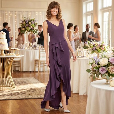 adrianna papell cascade ruffle evening dress Pink Satin Cascade Ruffle Slip Gown