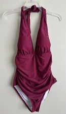 CUPSHE NWT  Neck Swimsuit Halter Backless Ruched Tummy Control; Size Large