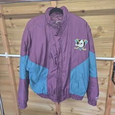 Vintage 90s Logo 7 Mighty Ducks NHL Puffer Jacket Large Purple Teal Spell Out