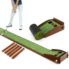 10ft Golf Putting Mat - Automatic Ball Return, 3 Hole Sizes (3.5"/2.7"/2.4")