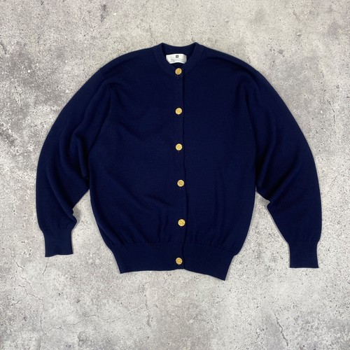 Ballantyne Gold Button Cardigan Navy Blue Wool Knit Jumper Pullover Size 42 - 第 1/18 張圖片