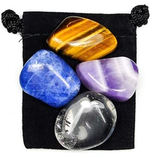 SELF DISCOVERY Tumbled Crystal Healing Set = 4 Stones + Pouch + Card
