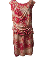 Calvin Klein Pink Multi Sleeveless Round Neck Sheath Ruched Dress Women+Size OX