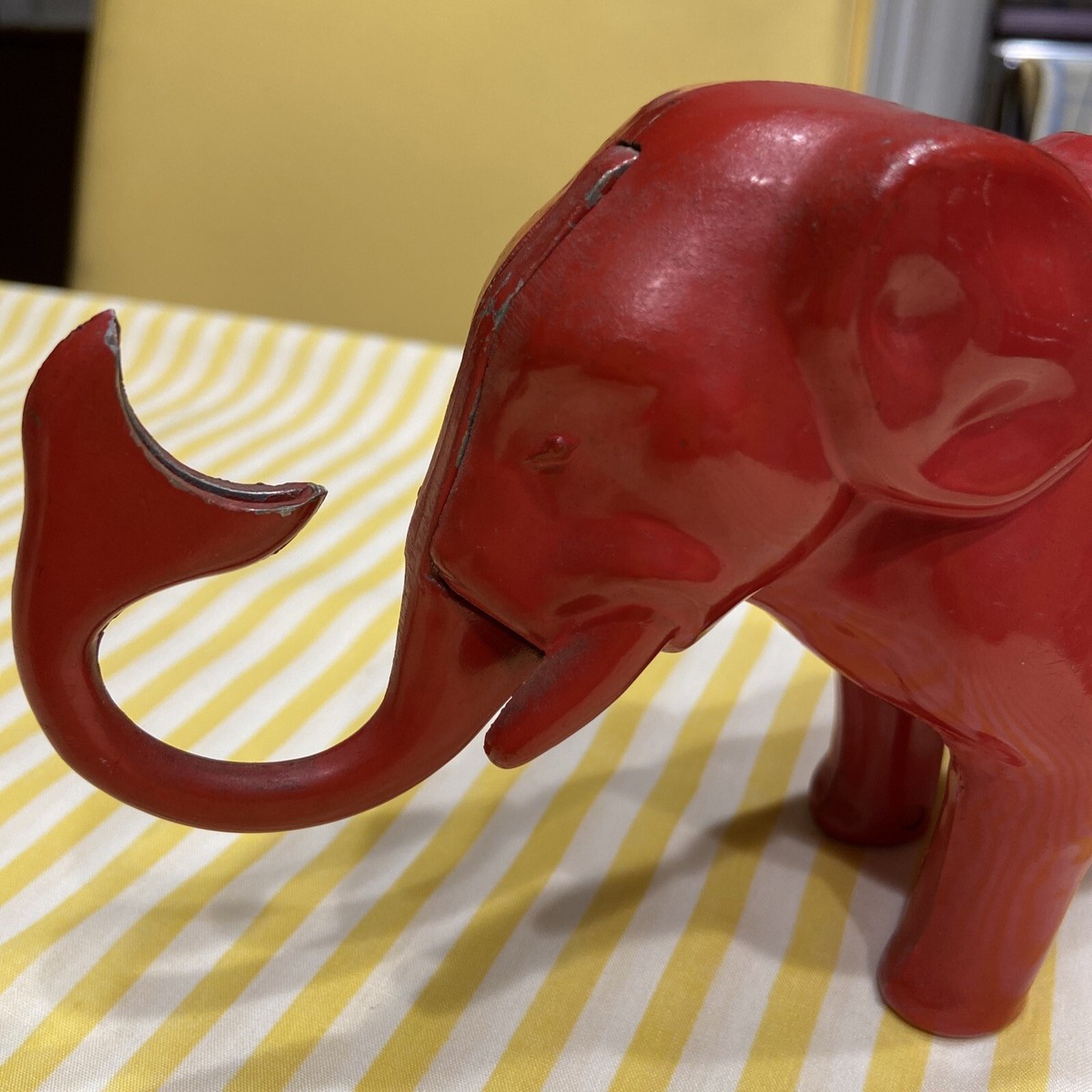 Beautiful Vintage 1940s Red Cast Aluminum Mechanical Elephant Coin