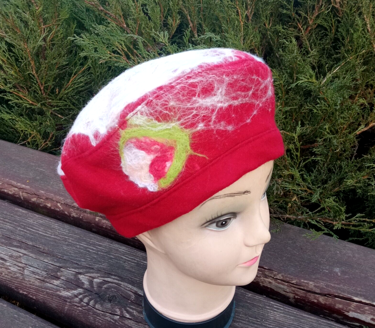 Vintage 50s Wool Felted Beret Embroidered Detail Womens Adjustable Vintage Wool Beret W/ Embroidered & Needle Felted Flowers - Etsy main image 2