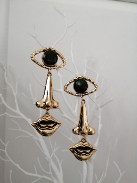 STUNNING MODERNIST Dali STYLE ALL SEEING EYE FACE 7 cms STATEMENT DANGLYEarrings