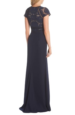 TADASHI SHOJI Navy Blue Nude CATRINE Lace Bodice Crepe Stretch A