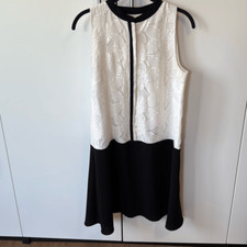 Ann Taylor Loft Ivory Embroidered Floral Black Color Block Shift Dress size medi