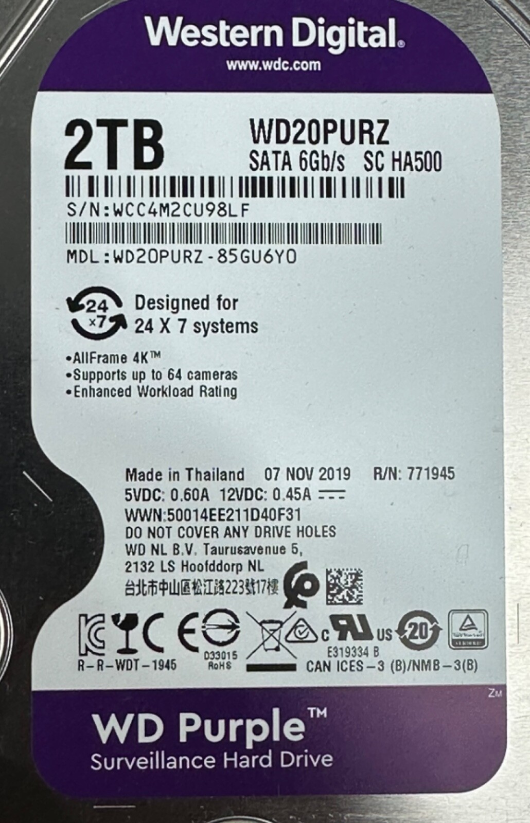 Western Digital WD Purple 2.0TB Surveillance Hard Drive Model: WD20PURZ ...