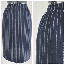 Vintage Devon Navy Blue Textured Skirt with White Pinstripes Size 12