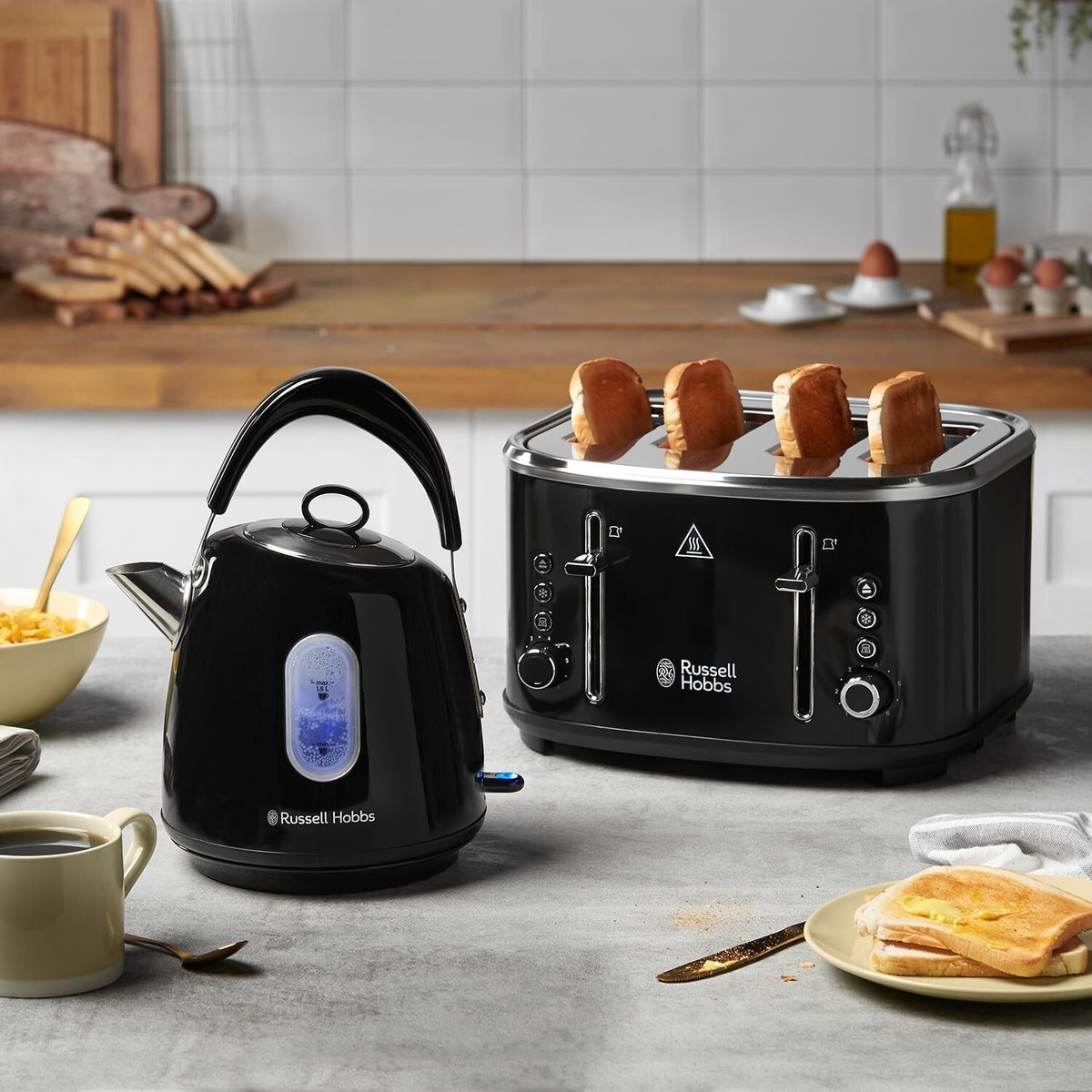 Russell Hobbs Stylevia Black Kettle Slice Toaster Sleek - Main Image