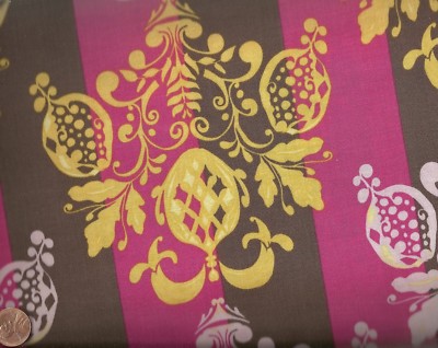 Olivia's Holiday pink brown yellow stripe Free Spirit fabric