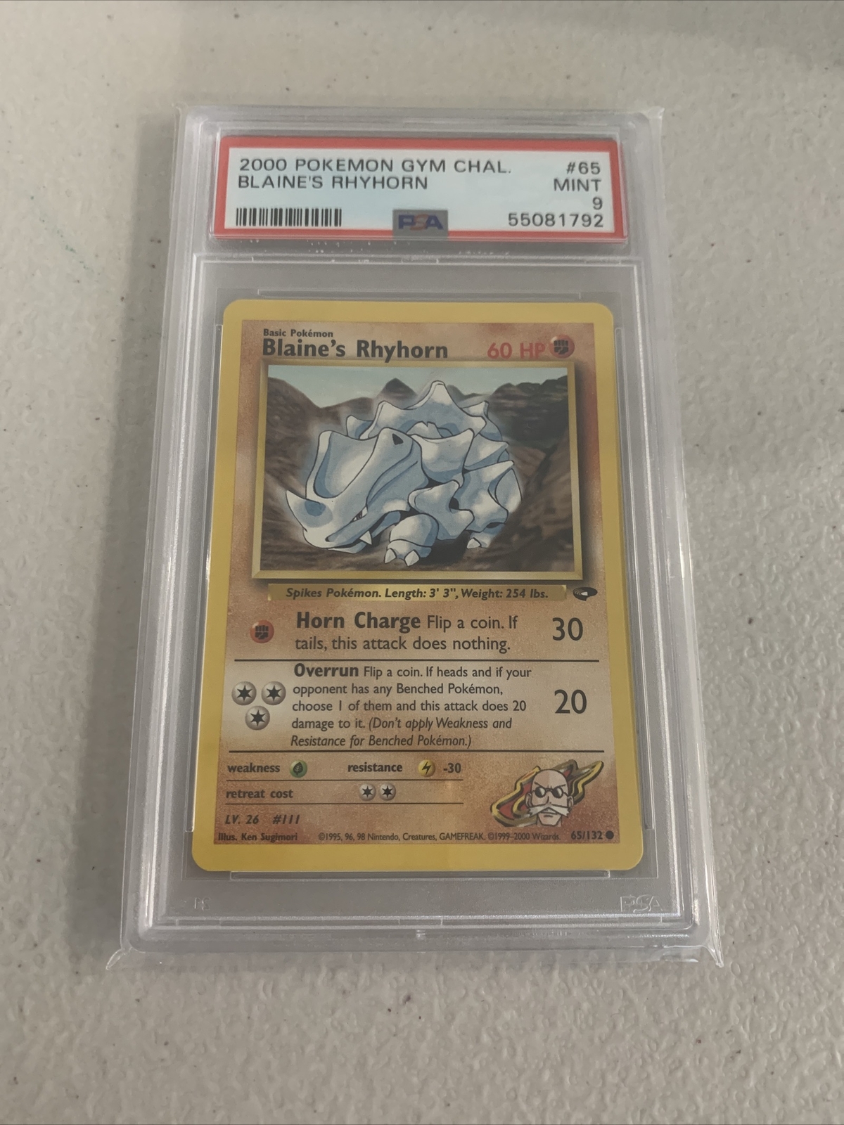 2000 Pokemon Gym Challenge 1st Edition #65 Blaine's Rhyhorn PSA 9 MINT
