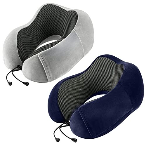 Travel Pillow for Airplane-2 Pack Memory Foam Neck Pillows Soft & Support Tra...-image