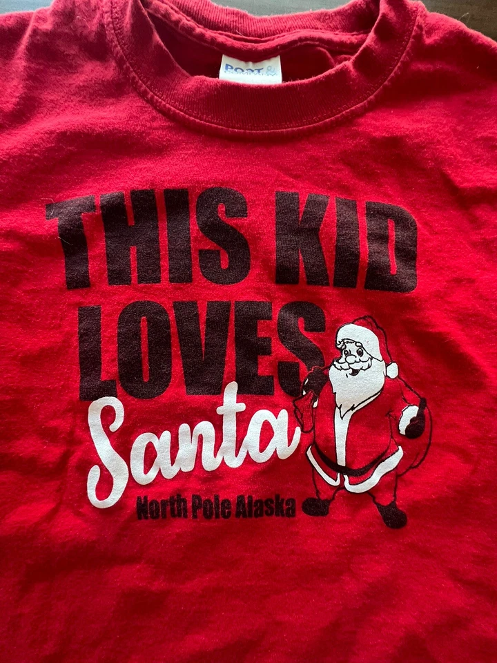 Boys “This Kid Loves Santa” North Pole, AK Size XS Graphic Short Sleeve T-Shirt - Image 2 of 4
