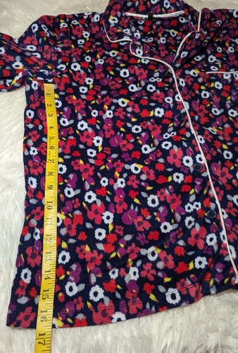ELLEN TRACY Size XL Fleece 2 Pc Pajama Set Navy Blue Red FLORAL Pockets Women's - Picture 9 of 11