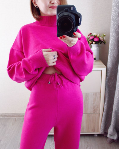 High Quality 2PCS Women Sweater TrackSuit OverSize Loose Pant Suits Knitted Suit - Bild 6 von 29