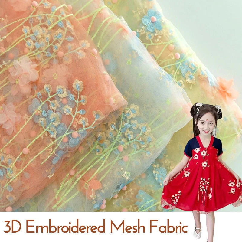 Embroidery Lace Fabric Floral Mesh Tulle  Dress Skirt DIY Curtain Craft 1 Yard - Image 2 of 4