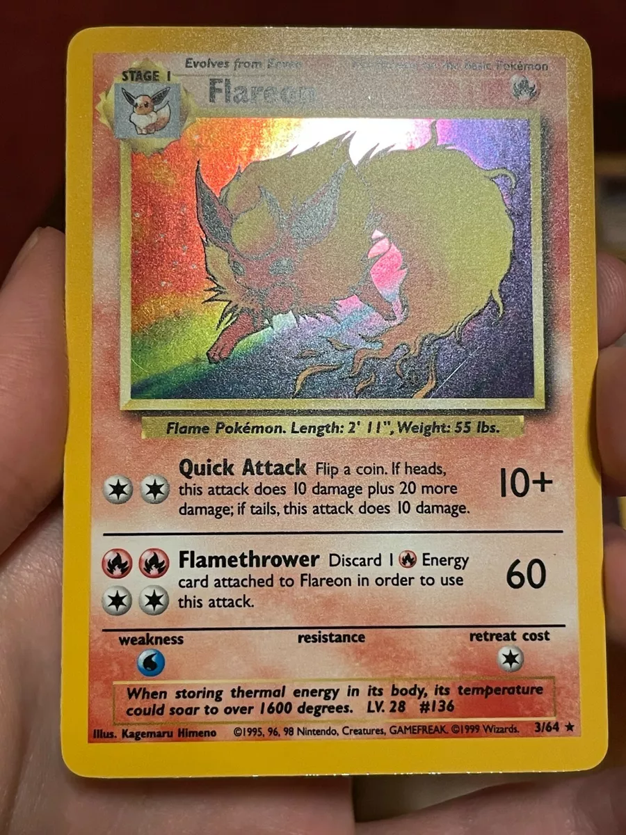 Cartão Pokemon raro holográfico da selva Flareon 3/64 ótima qualidade