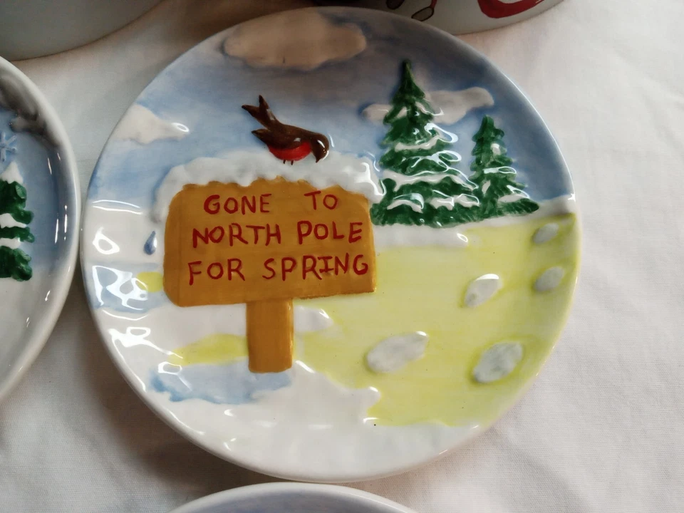 MWW Market SNOWMAN DAYS 4.5" Mini Plate Set 4 Skiing Skating Melting Christmas - Изображение 3 из 4