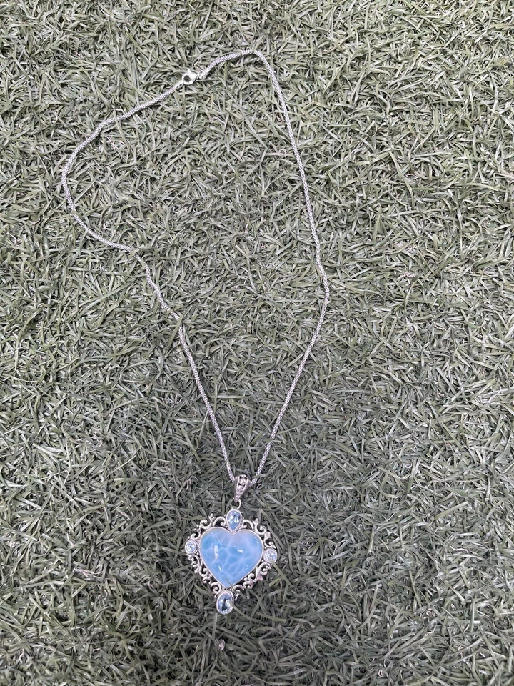 Collar de eslabones de palomitas de maíz de plata esterlina con topacio azul cielo 925 Larimar azul Foto 2 de 4